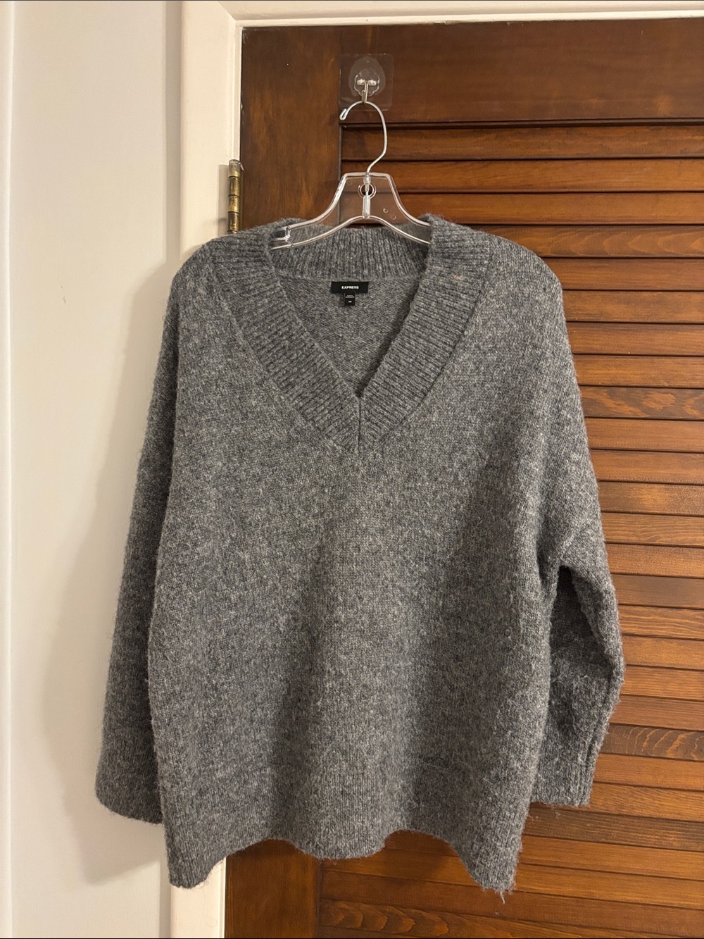 Express Gray Ribbed V-Neck Sweater - Picture 4 of 4